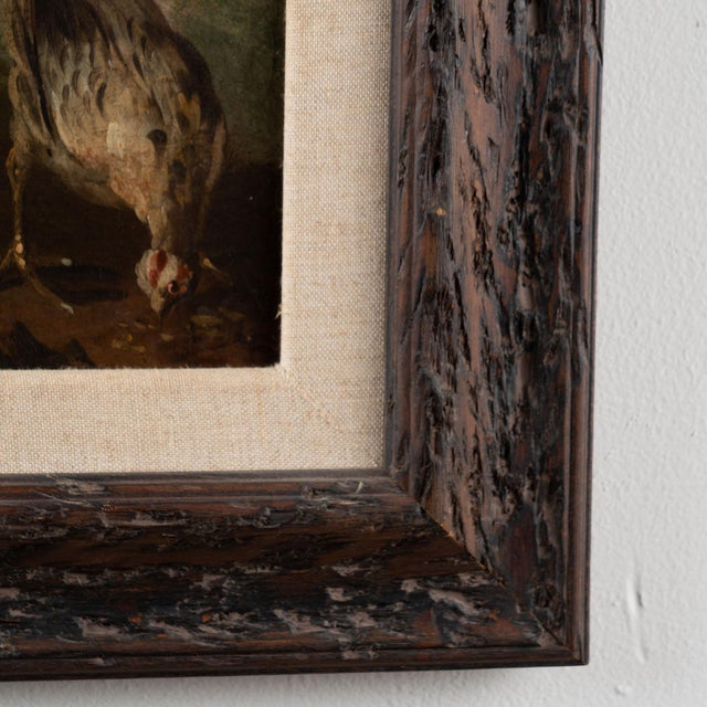 19th Century Small Original Oil on Canvas Painting of Barnyard Hens and Rooster, Portugal For Sale - Image 9 of 10