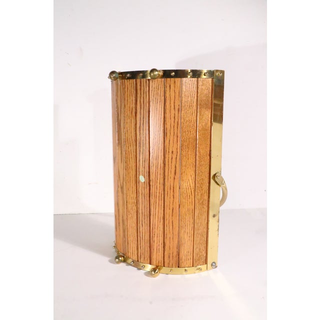 Brass Vintage Oak and Brass Fireplace Log Wood Holder C. 1970/80's For Sale - Image 8 of 11