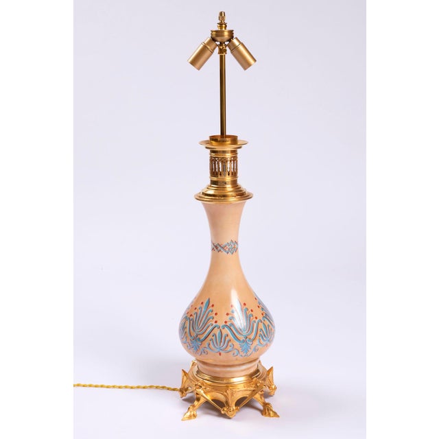 Gothic Style Gilt Bronze & Opaline Table Lamps, 1890s, Set of 2 For Sale - Image 4 of 10