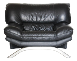 Postmodern Lounge Chair in Black Leather and Steel attributed to Nicoletti Salotti for Avanti, Italy, 1980s