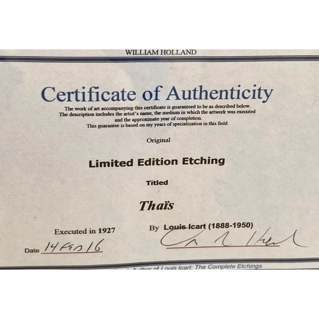 French Louis Icart (1888-1950) "Thaïs (1927)" With C O A For Sale - Image 12 of 12