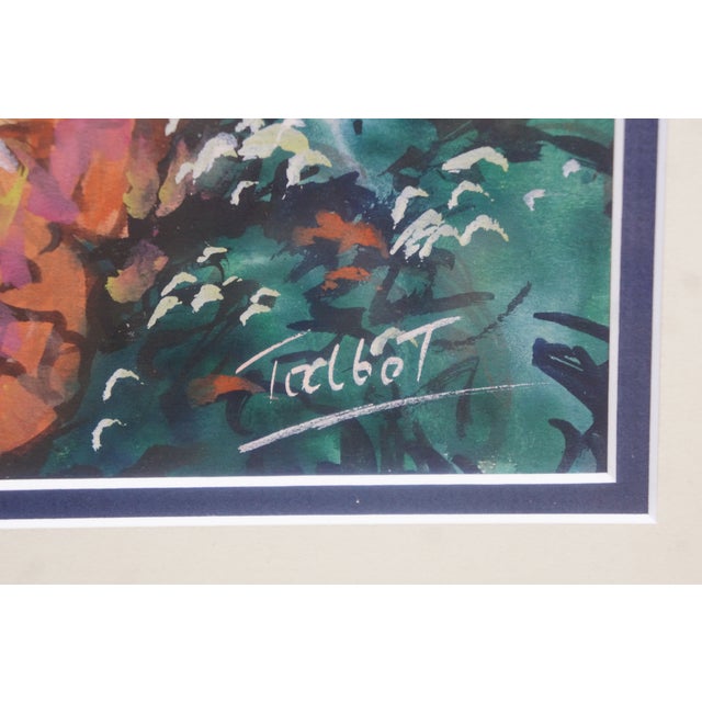 Late 20th Century Late 20th Century Talbot Tropical Caribbean Garden Village Watercolor on Silk Painting 27" For Sale - Image 5 of 9
