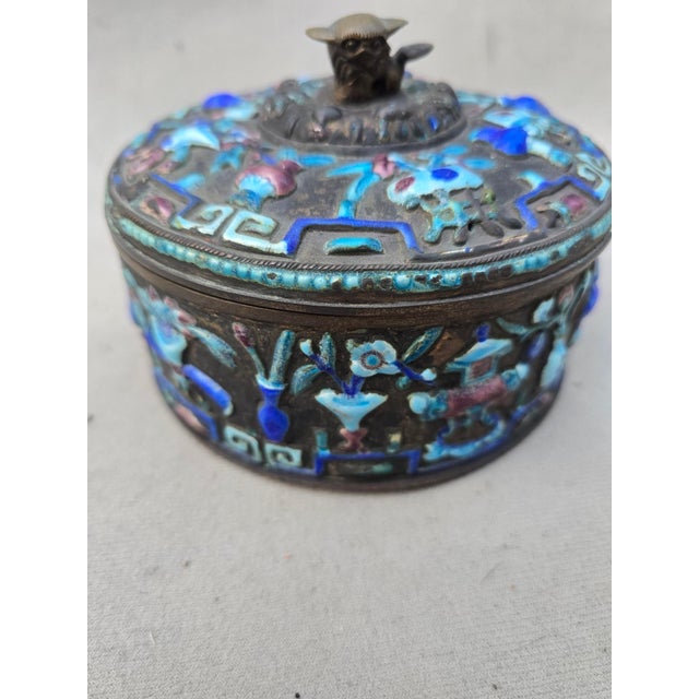 Chinese Enameled Box With Lid For Sale - Image 4 of 8