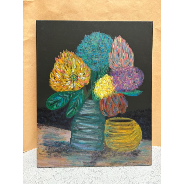 Original Canvas Painting of Vibrant Colorful Flowers in a Vase For Sale In Sacramento - Image 6 of 6