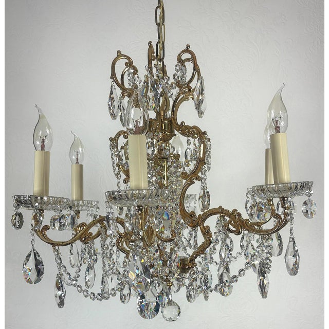 Brass and Lead Crystal Chandelier from Palwa, 1960s For Sale - Image 4 of 13