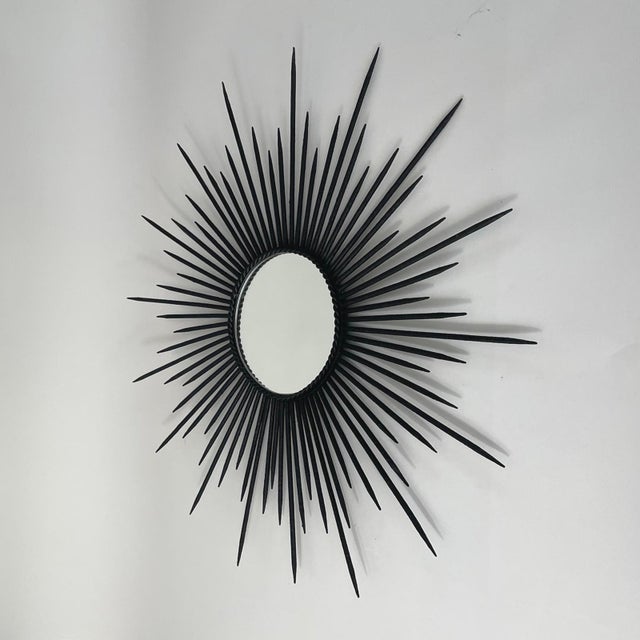 Brutalist Black Wrought Iron Sunburst Mirror, France, 1950s For Sale - Image 6 of 17