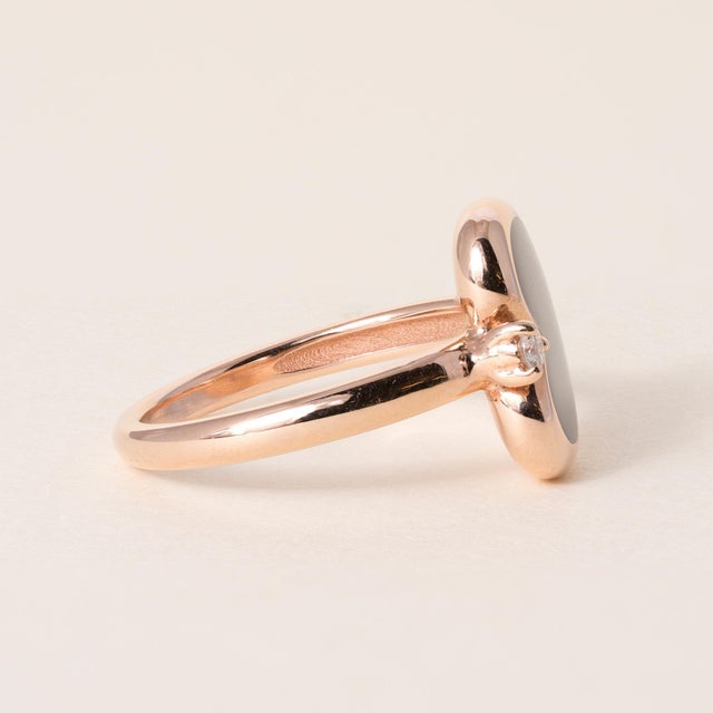 Fidia Firenze Black Enamel Heart & Diamond Ring in 18k Rose Gold, Size 5.5 For Sale - Image 4 of 4