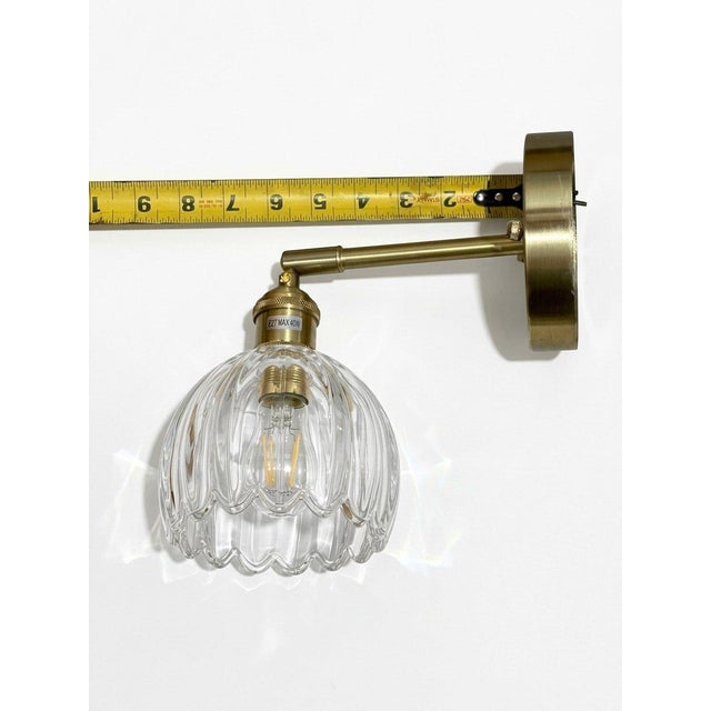 Metal Mid 20th Century Japandi Mid-Century Modern Wall Sconce Brass Tulip Glass Shade For Sale - Image 7 of 8