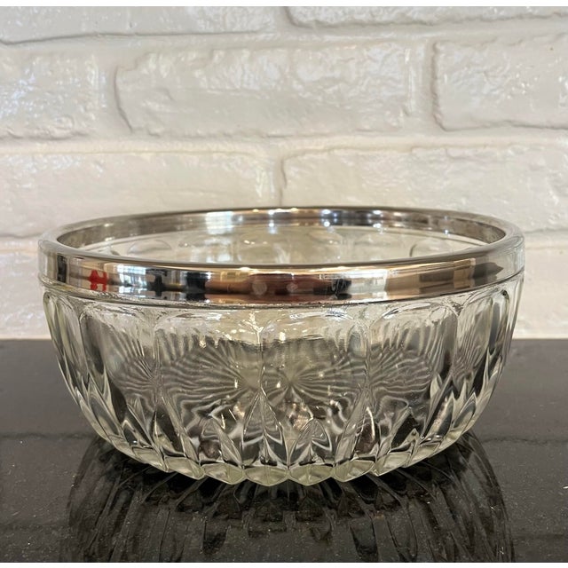 Metal Vintage Cut Glass Bowl With Sterling Silver Plated Lip For Sale - Image 7 of 7