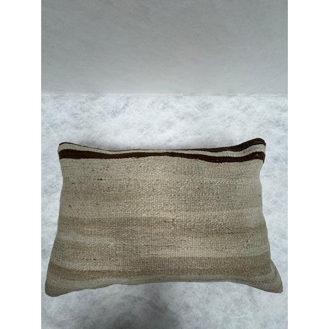 Turkish Hemp Pillow Cushion Natural Beige Black Pillow Cushion Cover 16" x 24" For Sale - Image 4 of 4