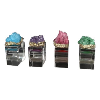 John-Richard Vibrant Quartz Napkin Rings Set with Gold Plated Edges and Crystal- Set of 4 For Sale