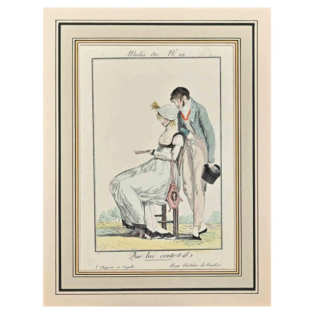 Philibert-Louis Debucourt, Que Lui Conte-t-Il?, Original Etching, 1797 For Sale