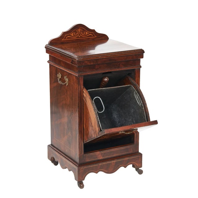 Quality Antique Edwardian rosewood inlaid coal purdonium having beautiful inlaid scroll and leaf decoration to the front...