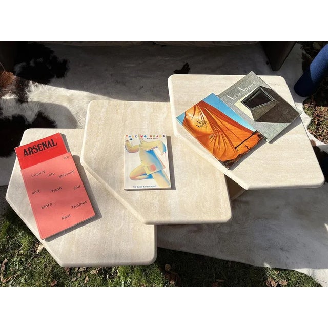 Italian Cream Travertine Nesting Tables, 1970s, Set of 3, in Very Good conditions. Designed 1970 to 1979