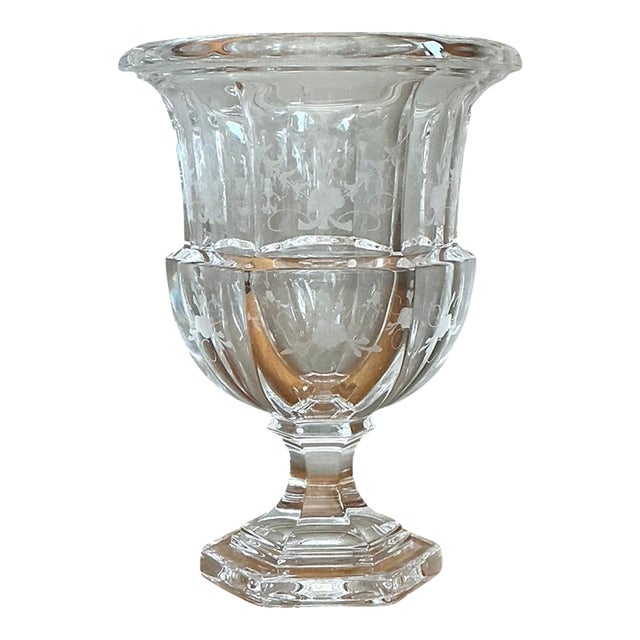 Vintage Tiffany & Co. Etched Crystal Pedestal Vase For Sale