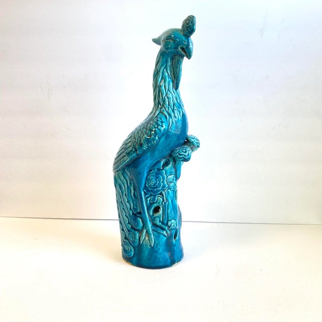 Chinoiserie Chinese Phoenix Statue Turquoise Glaze Bird Vintage For Sale - Image 3 of 11