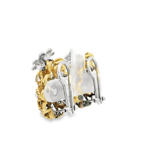 Mid 20th Century Mid-Century Italian 18k Gold Emerald & Diamond Earrings, A Pair For Sale - Image 4 of 10