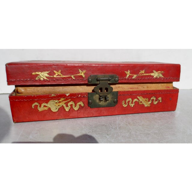 Animal Skin Antique Chinese Leather Letter Box For Sale - Image 7 of 10