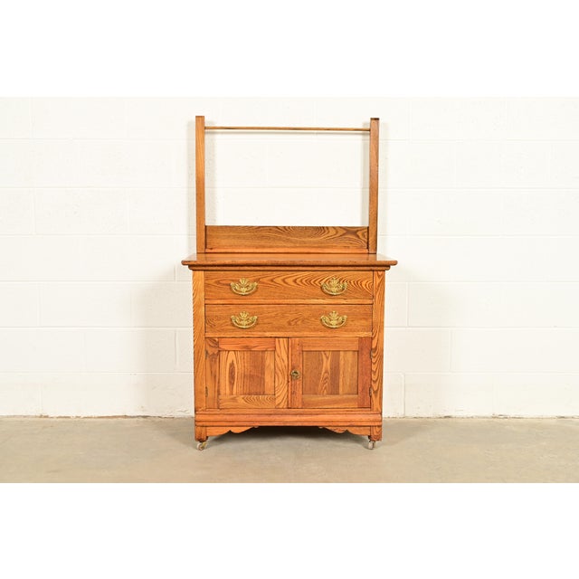 Antique Victorian Carved Oak Washstand or Commode, Circa 1890s For Sale - Image 15 of 15