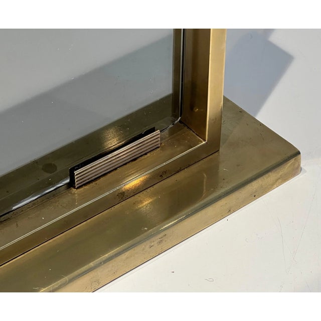 Mid-Century Modern Smoked Glass and Brass Fireplace Screen For Sale - Image 3 of 13