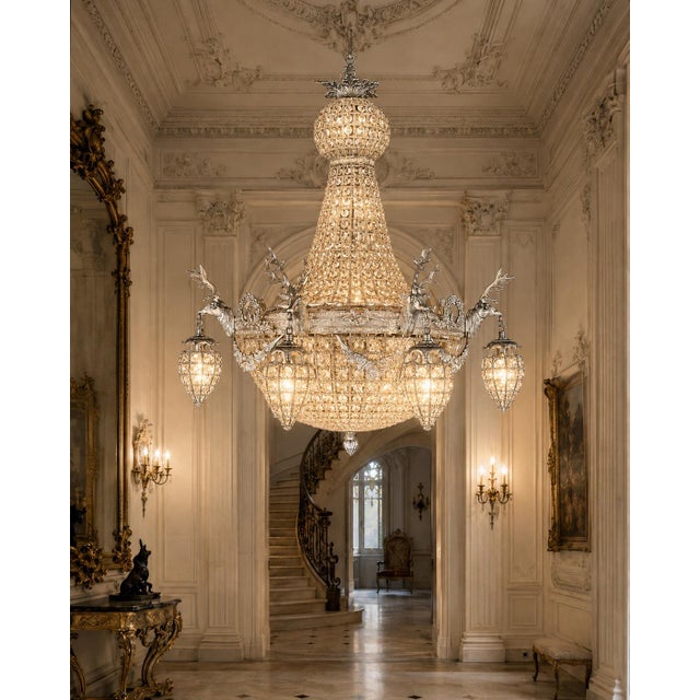 1960s French Silver Bronze Deer Chandeliers - Pair For Sale - Image 4 of 18