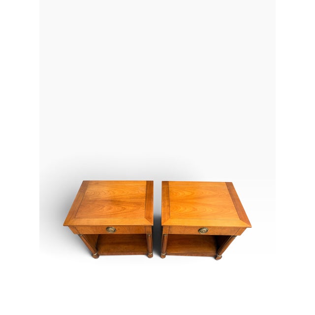 1960s 1960s Baker Furniture French Empire Neoclassical Cherry & Brass Nightstands — Pair For Sale - Image 5 of 14