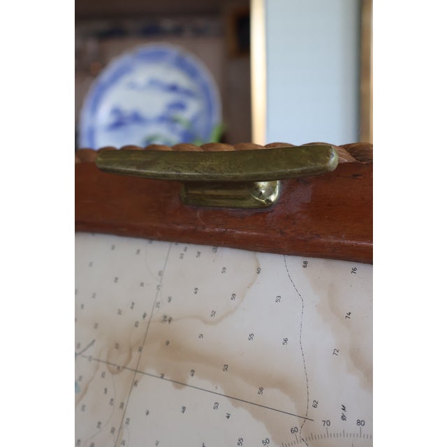 Mid 20th Century Vintage SeaCraft Solid Mahogany Stamford Harbor Nautical Chart Tray For Sale - Image 5 of 18