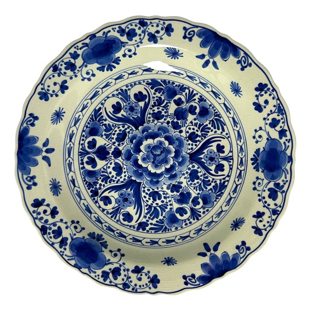 Vintage Royal Delft Hand-Painted Floral Wall Plate by H. De Jong, 1960 For Sale