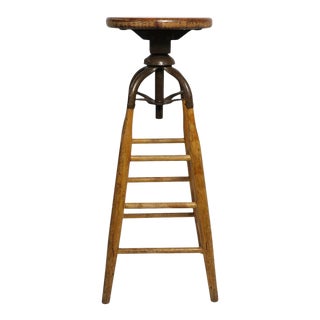 Antique Drafting Stool With Swivel Seat For Sale