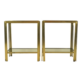 Pair of Vintage Mid Century Italian Brass Smoked Glass Side Tables For Sale