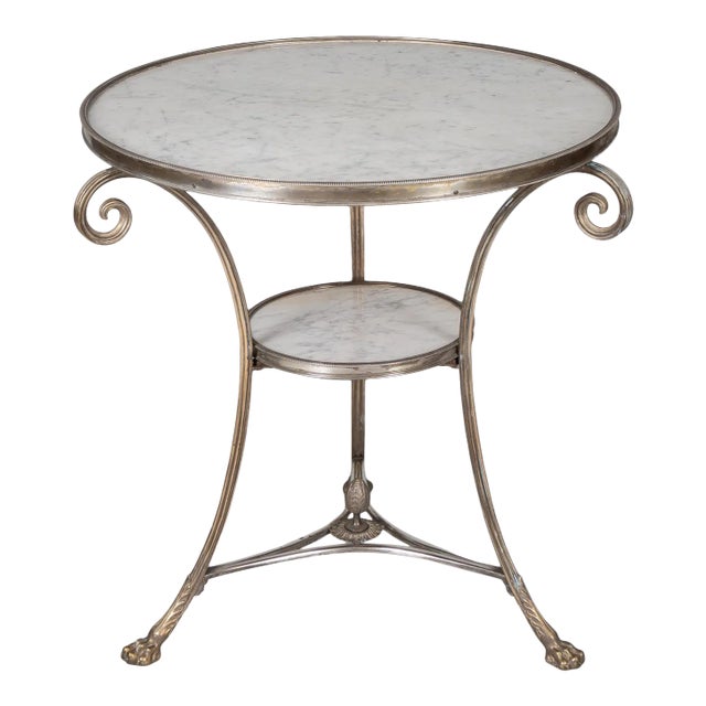 Vintage Louis XVI Style Silvered Bronze Gueridon Table For Sale