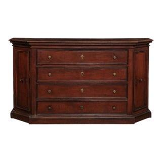Italian 17th Century Walnut Dresser with Four Drawers and Canted Side Doors For Sale