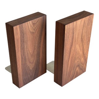 Mid-Century Walnut Wood Book Ends For Sale