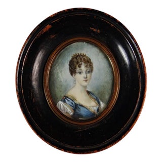 Empire Style Tondo Miniature Gouache Portrait of a Woman, 1800s For Sale