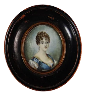 Empire Style Tondo Miniature Gouache Portrait of a Woman, 1800s