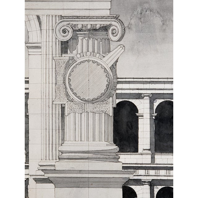 This item is a truly rare and unique item. It is an original hand drawn architectural details ink and ink wash. 13.75"...