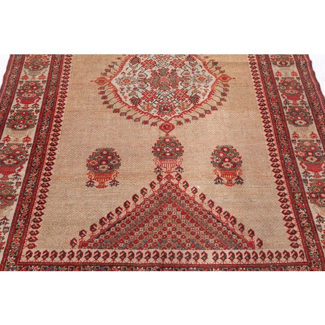 Red Authentic 19th Century Sarouk Handmade Wool Rug in Beige, Orange and Red For Sale - Image 8 of 9