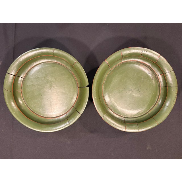 Late 20th Century Vintage Wooden Asian Decorative Bowls in Avocado Green - A Pair For Sale - Image 5 of 9
