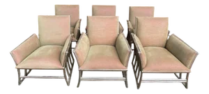Bergere Armchairs in Silver Bamboo and Velvet, Set of 6