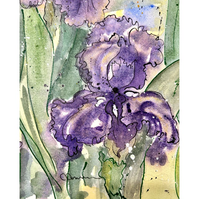 Watercolor Painting Original “Amethyst Iris” For Sale - Image 4 of 9