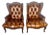 Pair of French Leather Tufted Wingback Chairs C. 1930 For Sale