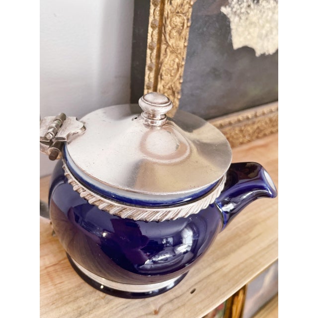 Mid-Century Modern 1961 Cobalt China and Silver Teapot From the Water Tower Inn in Chicago For Sale - Image 3 of 7