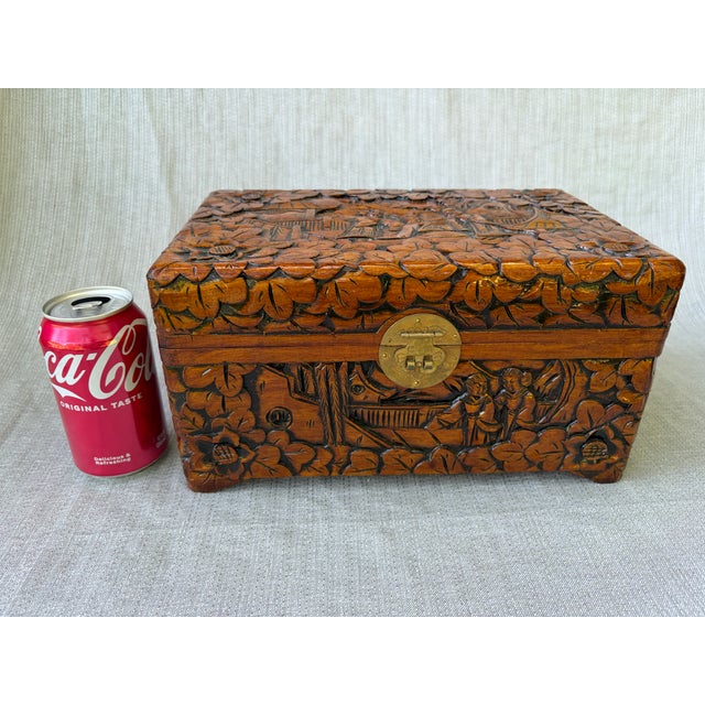 Vintage Chinese Camphor Carved Chest Box For Sale - Image 10 of 17