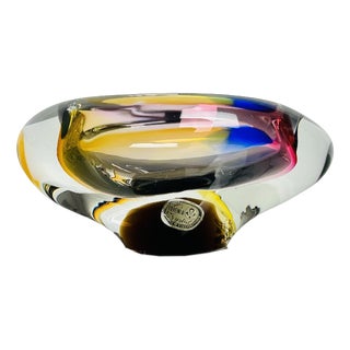 Vintage Multicolored Art Glass Ashtray by Josef Rozinek for Novy Bor, Czechoslovakia, 1960s For Sale