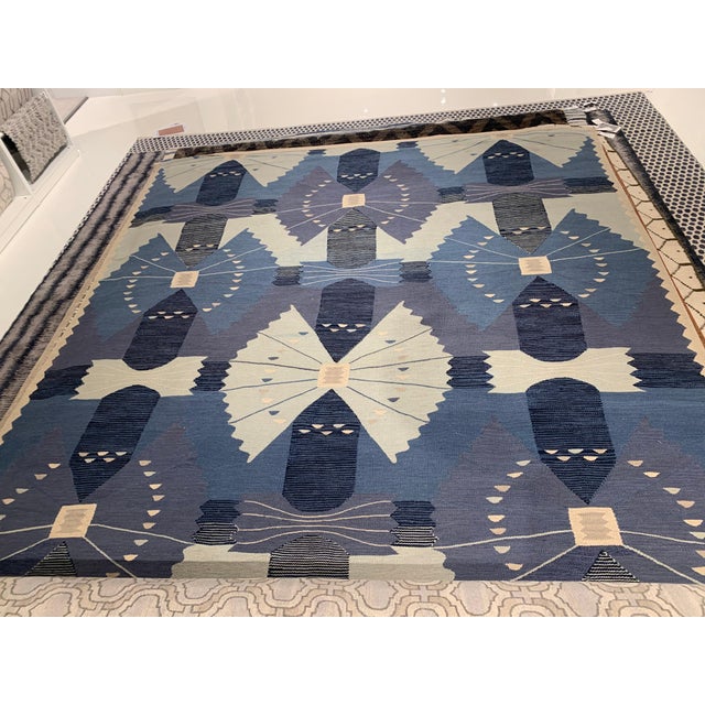 Blue Modern Swedish Style Flat Weave Wool Rug by Doris Leslie Blau For Sale - Image 8 of 8