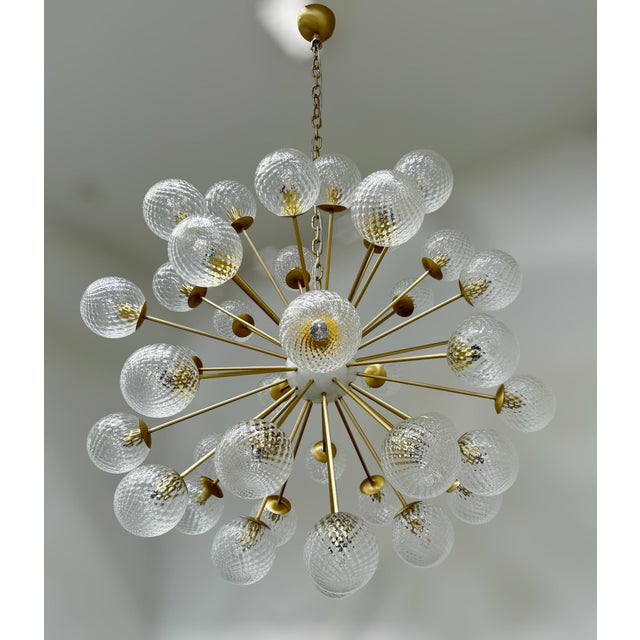 Fabio Ltd 21st Century Nova Satin Brass Clear Balloton Murano Sputnik Chandelier by Fabio LTD For Sale - Image 4 of 9