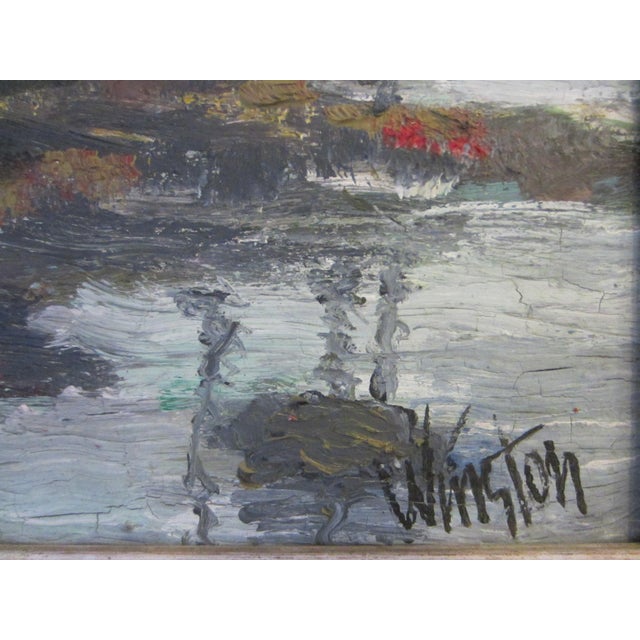 Contemporary 1960s Impressionist Autumn Landscape Oil on Board Signed Winston For Sale - Image 3 of 9