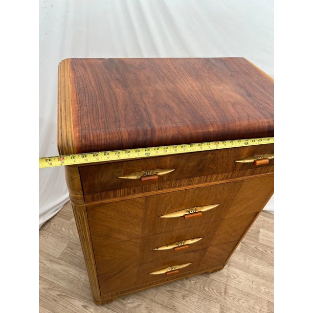 1920s Art Deco Dresser Chest Four Drawers Bakelite Brass Pulls Waterfall Top For Sale - Image 9 of 10