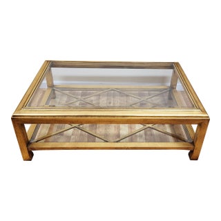 Vintage Italian Mid-Century Modern Gilt Wood & Glass Top Coffee Table For Sale