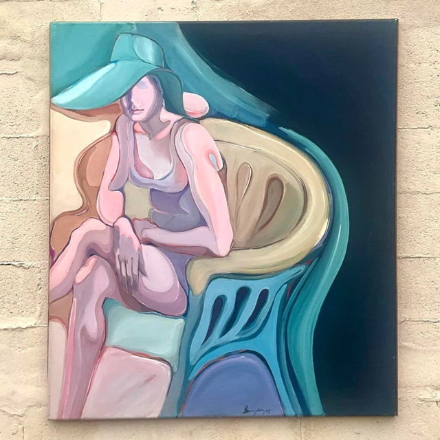 Ink Blue Vintage Boho Monumental Abstract Expressionism Original Oil on Canvas Signed and Dated 1969 For Sale - Image 8 of 11